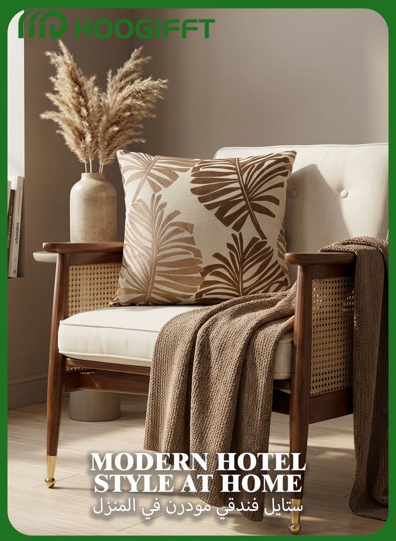 هوغيفت سم، بنقشة أوراق النخيل، أغطية مربعات 45×45أغطية وسائد ديكورية طقم قطعتين، مقاس للأريكة وغرفة المعيشة – بيج وبني - Image 4